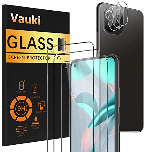 Vauki 3 pièces Verre Trempé Pour Xiaomi Mi 11 Lite 4G/5G/NE 6,55 Vitre Protection d'écran avec 3 pièces Caméra Arrière Protecteur,9H Dureté,Ultra-HD,Anti-Rayures,Sans Bulles,Facile Installer