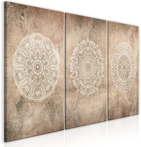 murando - Wandbilder Set 3 tlg Wanddeko Collage 3er 60x30 cm – Leinwandbild für Wohnzimmer und Schlafzimmer - Beiges Mandala auf konkretem Hintergrund a-C-10063-b-a