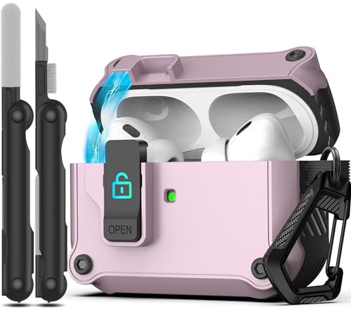 RFUNGUANGO Kompatibel mit AirPods Pro 2 Hülle, Automatische Pop-up-Hülle, Stoßfeste Ganzkörper-Harthülle Kompatibel mit AirPods Pro 2./1.Generation Hülle (2023/2022/2019),Lila