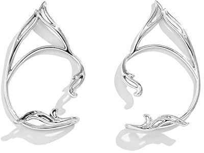 Carufin Gothic Hollow Out Katzenohr Kontur Elf Ohrclip Retro Ohrringe Cosplay Ohrwickel Ohren Clips Schmuck für Teen Frauen (Silber)
