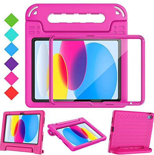 Surom Case with Built-in Screen Protector for iPad (A16) 11th/10th Generation (11/10.9 inch) 2025/2022, Shockproof Convertible Handle Stand Kids Case for iPad 11th/10th Generation, Rose