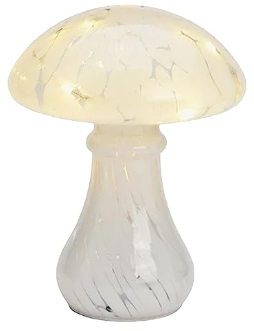 G. Wurm Dekoleuchte Pilz Glas H:25 cm, Weiss gepunktet, Pilz Lampe mit LED Lichterkette, Dekolampe, Tischleuchte, Pilzlampe