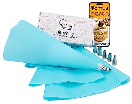 DOMUS 4 Mangas Pasteleras en Silicona con 6 Boquillas en Acero INOX -Kits de Decoration de Tortas y Dulce Reutilizables y Lavables - Idea Regalo Navidad