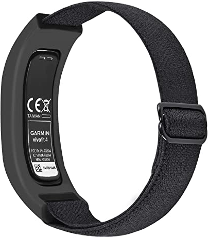 C2D JOY Elastische Nylonbänder kompatibel mit Garmin Vivofit 4 Tracker Ersatzbänder mit Hülle (M (13 - 21 cm), Schwarz)