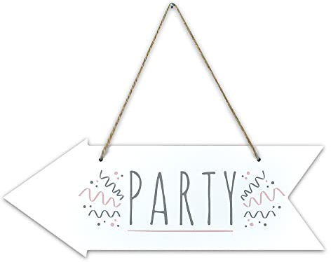 Frau WunderVoll® Schild Pfeil Party, 40 x 15 cm, Holz, beidseitig Bedruckt/Wegweiser, Feier, Hochzeit Vintage, Hochzeitsschild, Schilder, Banner