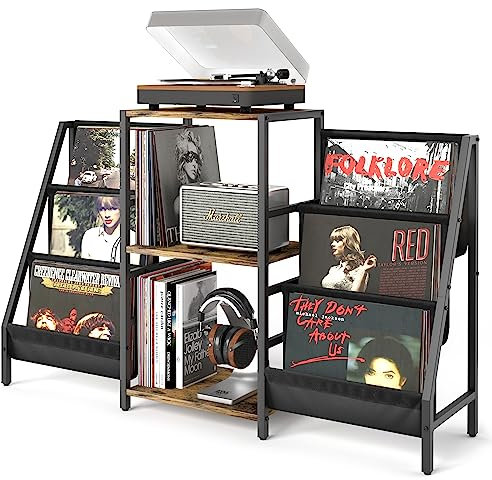 Turnta ble Support Platine Vinyle, Porte Disque avec rangement pour vinyles jusqu'à 280 albums, support Turnta ble avec étagère de présentation en vinyle, armoire pour vinyles stéréo