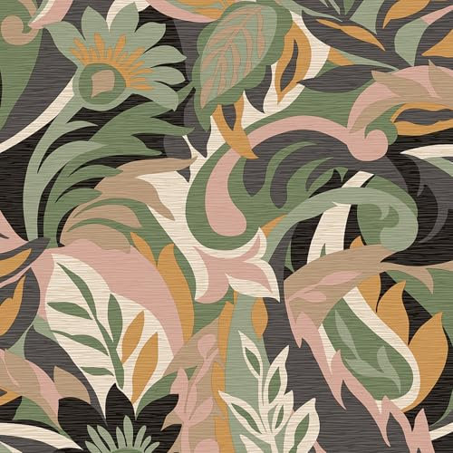 Belgravia Decor Casa Leaf Wallpaper - Modern Wallpaper for Living Room, Bedroom, Fireplace - Decorative Luxury Floral Wall Paper with Leaves & Flower Pattern (Sage Green & Blush Pink)