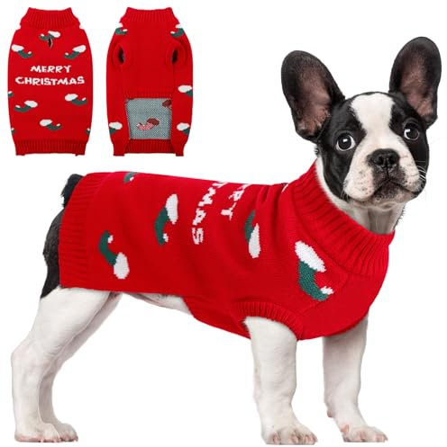 CITÉTOILE Hundepullover Weihnachten, Hund Socken Weihnachtspullover für Kleine Mittelgroße Hunde, Strickpullover Warm Weich, Winter Hunde Kleidung für Indoor Outdoor, Rot, XS