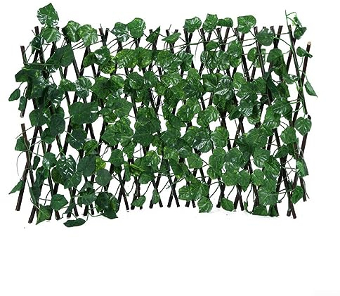 Emiif Künstlicher Efeu-Zaun, 40–180 cm, erweiterbar, Efeu-Spalier, Gartensichtschutzzaun für Heimwerker, Gartenarbeit und Balkondekoration, Traube