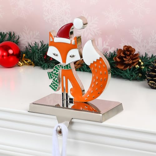 2023 Neues Design Fuchs Weihnachtsstrumpfhalter für Kaminsims Niedliche Silber Weihnachtsstrumpf-Kleiderbügel für Kamin Weihnachtsdekorationen, Weihnachtsstrumpfhaken Metall Weihnachtshalter Set für
