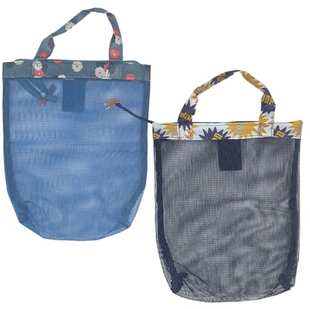 ONEBO 2 Stück Strand Aufbewahrungstasche,Mesh Beach-Einkaufstasche Tragbare,Reisen Aufbewahrungstasche,für Strand Picknick,Schwimmbad,Wäschesack,Familie Urlaub (26 * 24cm)