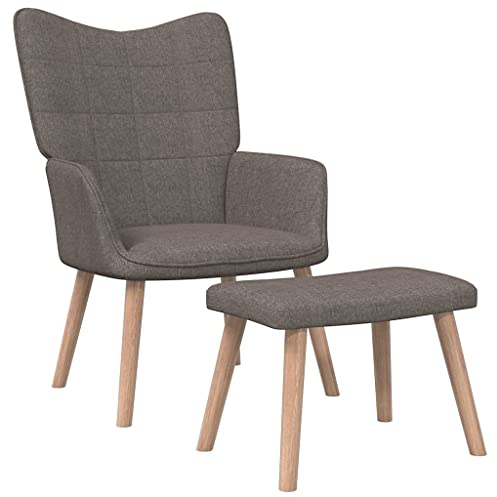 vidaXL Relaxsessel mit Hocker, Sessel mit Stahlrahmen Holzbeinen, Relaxstuhl Polsterstuhl mit Armlehne, Fernsehsessel Polstersessel Wohnzimmer, Modern, Taupe Stoff