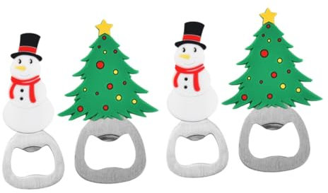 BESTonZON Glasöffner 4 Stück Flaschenöffner Bieröffner Schneemann Handlicher Bierdeckelentferner Für Weihnachtsfeiern Cap-catcher-öffner Rostfreier Stahl Karikatur Schmücken