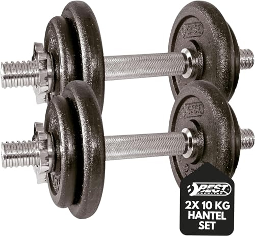 Best Sporting Hantelset Kurzhantel Hanteln 10 kg aus Gusseisen | Hantel verstellbar für Männer und Frauen | Für dein Workout und Fitnesstraining Zuhause | Adjustable dumbbell set (2X Sternverschluss)