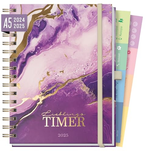 Häfft® Lieblings-Timer Deluxe Kalender 2024/2025 A5 Purple Magic Juli 24 bis Dez 25 - Terminplaner, Spiralkalender, Terminkalender, Wochenplaner, Ringbuch Planner - nachhaltig & klimafreundlich