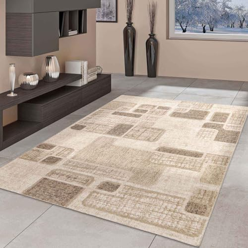 Taracarpet Moderner Kurzflor Designer-Teppich für Wohnzimmer Schlafzimmer und Kinderzimmer Abstrakt Kariert Braun 120x160 cm