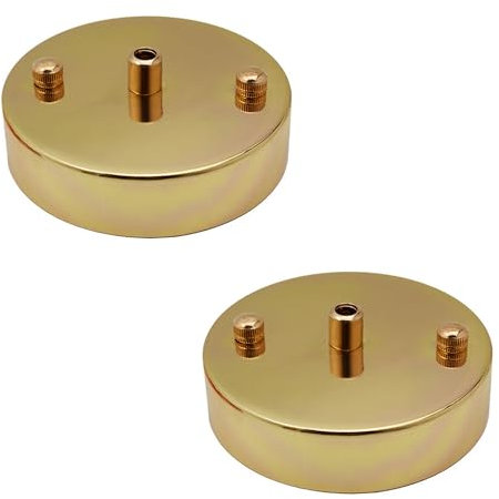 2 Pack Ceiling Rose Pendant Light Fitting 100mm French Gold Metal Ceiling Cover Plate Canopy Kit with Accessories for Chandeliers Pendant Lights Wall Lamps [Energy Class A]