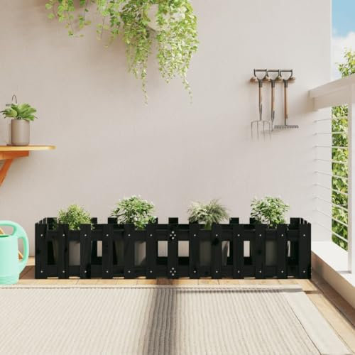 ARKEM Hochbeet Latten-Design Schwarz 150x30x30 cm Massivholz Kiefer Hochbeet Balkon Vertikales Hochbeet