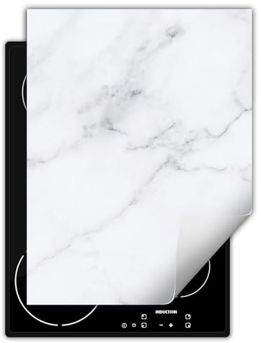 DarHaus Coperchio Piano Cottura 40x52 cm Cucina Copri Fornelli Tappetino Induzione Antiscivolo Piastra Protezione - bianco - marmo
