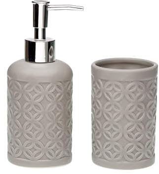 DAMDAM GO | Set de Baño, Accesorio de Baño Cerámica, Porta Cepillo y Dispensador de Jabón (Gris)