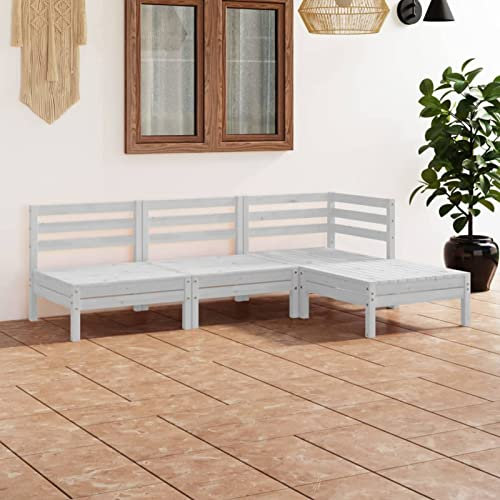 Rantry 4-teiliges Garten-Lounge-Set aus massivem Kiefernholz weiß, Outdoor-Gartenmöbel-Set, Terrasse, Outdoor, Hof, Terrasse, Balkon, Sofa, Sitzmöbel, Ecke, Hinterhof, Sofa, Sitzgruppe, 1617