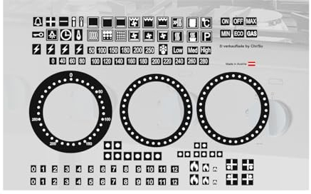 Cooker Symbol Sticker Set as Labelling, Symbol Sticker for Electric Cooker and Gas Cooker (RPM2/4/1) (White Symbols on Black Background)