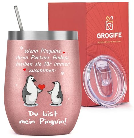 Valentinstag Pinguin Geschenk für Sie, Partner, Ich Liebe Dich Jahrestag Geschenke für Frauen, Hochzeitstag Geschenke für Paar, Ehefrau, Pärchen, Valentinsgeschenke Liebesgeschenke, Thermobecher 350ml