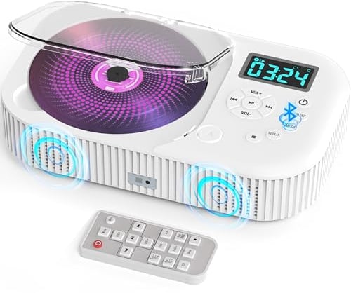 Greadio Portable CD Players for Home with Bluetooth 5.3, 2000mAh Rechargeable Battery Anti-Skip CD Player for Car, FM Radio, USB, AUX, Headphone Jack, Dual Speakers, Remote Control, LCD Display