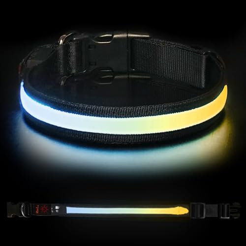 HEELE Hundehalsband Leuchtend, Leuchtend Halsband, Leuchthalsband Type-C Wiederaufladbar, Leuchthalsband Hund Wasserdicht, LED Halsband für Hunde, Hundehalsband mit 3 Beleuchtungsmodi, Schwarz, S
