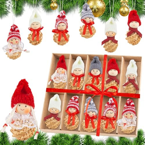 Tutukyle Weihnachtswichtel Anhänger Christbaumschmuck 10 Stück Weihnachtsengel Klein Figuren Weihnachtsbaumschmuck aus Stroh Kleine Wichtel Weihnachtsdeko Tannenbaum Basteln Deko Weihnachten Geschenk