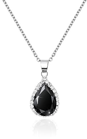 Linawe Schwarz Silberkette Kette Halskette Anhänger Halsketten Damen, Diamant Fossil Geburtsstein Kristall Kettenanhänger Damenkette, Vintage Schmuck Set Jewelry Modeschmuck