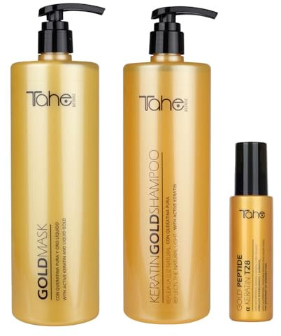 Tahe Pack Botanic Gold XXL: Champú 1000 Ml + Mascarilla 1000 Ml + Sérum T28 Peptide 100 Ml