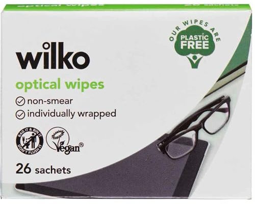 wilko Plastic-Free Optical Cleaning Wipes - 26 Pack Individually Wrapped Glasses Wipe for Smear-Free Shine - Spectacle Wipes for Sustainable Lens Care (12 x 26 Pack)