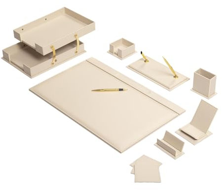 Bonded Set Luxus-Schreibtischunterlage und Schreibtisch-Organisation, Schreibtisch-Organizer, Leder-Schreibtisch-Organizer (Cream)