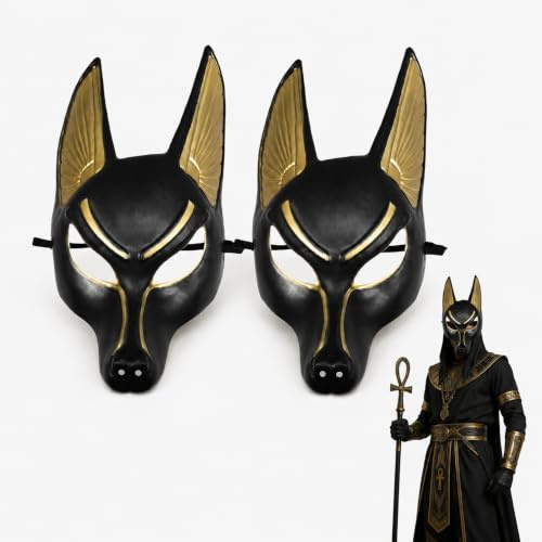 Alipis 2St Anubis-Maske Tiermasken-Requisite Wolf Maskerade Cosplay Prop Halloween 3D ägyptische Maske Faschings Halloween Vintage Partymaske Cosplay-Partymaske Plastik Black