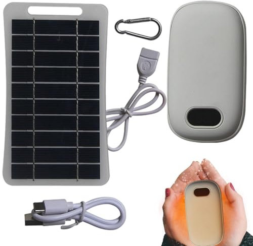 Genérico Solar Panel Charger, Solar Phone Charger, Portable Solar Panel Generator, USB Solar Battery Charger, Solar Charger with Hand Warmer, 5W Solar Power Bank, Outdoor Solar Charger,