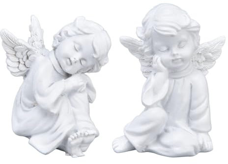 Hapivida 2 Stück Cherub Statue, weiße Engelsstatue Gartenfigur, schlafende Cherub Statue, Harz Engel Skulptur für den Innen und Außenbereich Heimdekoration, 2,2 × 2,4 Zoll (#3)
