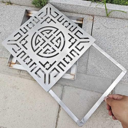Entwässerungsrinne Bodenablauf 8 10 12 14 16 18 20 Zoll, Kanaldeckel-Haarfänger, Quadratisches Abflussgitter, Dekoratives Gitter mit Maschendraht für Hof/ Zaun/ Badezimmer(35x35x3cm(13 3/4x13 3/4x1 1/