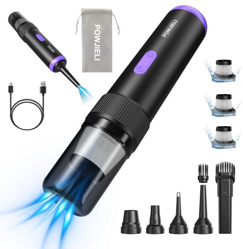 POWJIELI Handstaubsauger,22000Pa Kabellos Akku Staubsauger,Hoher Leistung 5 in 1 Tragbarer Mini Autostaubsauger,Wiederaufladbarer Handsauger für Auto, Haus,Büro, Tierhaare