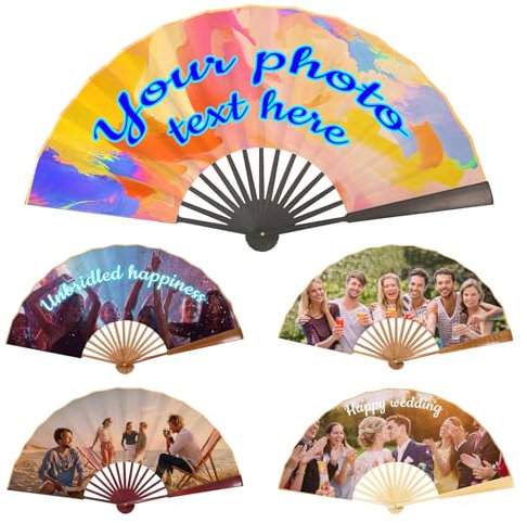XSTZR Personalized Folding Fans Custom Photo Hand Fan for Line Dancing, Popping Fan with Custom Text, Wedding Concert Rave Cosplay Saloon Accessories, Decorative Handheld Fan for Women Men