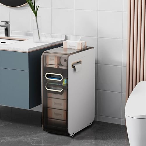 Aufbewahrungsbox for Toilettenpapier, Badezimmer-Aufbewahrungsschrank mit Schubladen und Taschentuchbox, Eckregal-Organizer auf Rädern for kleine Räume, for die Küche, Wäscherei, mobiler Spind aus Kun