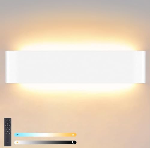 Lightsjoy 28W LED Wandleuchte Innen Dimmbare Wandlampe mit Fernbedienung 40CM Modern Wandleuchten Weiß Wandlampen Up Down Wandbeleuchtung für Treppenhaus Wohnzimmer Schlafzimmer Flur (2700K-6500K)