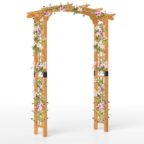 COSTWAY Rosenbogen Holz, Gartenbogen für Kletterpflanzen & hängende Körbe, Torbogen mit Dach, Rankhilfe Rankgitter Rankbogen, für Garten, Hochzeit, Party, Tannenholz, Orange (160 x 60 x 229 cm)