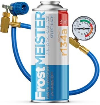 FrostMEISTER 3 in 1 – Kit di ricarica completo per condizionatori d'aria auto (400 ml + tubo manometro) – Include sostituzione gas, olio compressore e sigillante per un aggiornamento AC rapido e