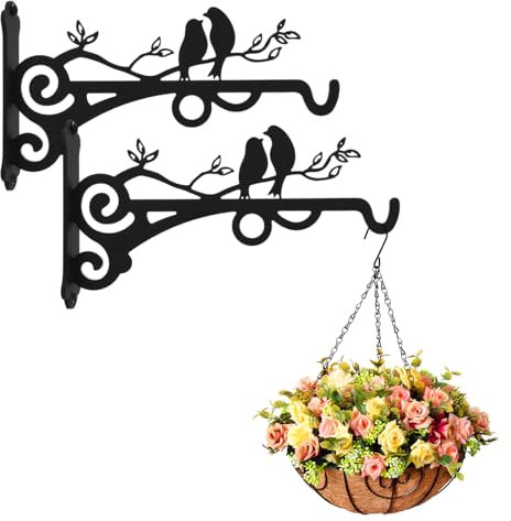 2 Packs of Hanging Basket Bracket, 8 Inch Heavy Duty Hanging Bracket Outdoor Plant Hanger Wall Hooks, Iron Plant Hanger Metal Plant Hangers Outdoor for Garden, Planter, Bird Feeder, Wind Chimes