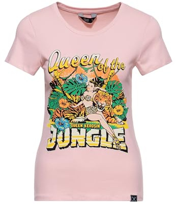 Queen Kerosin Damen T-Shirt · Tropisch · Vintage · Printshirt · 50s · Retro · Rockabella · Rockabilly · Slim Fit · Elastisch · Rundhals · Kurzarm · Queen of The Jungle
