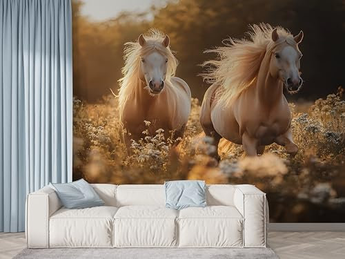 Boceoey Papier Peint Panoramique Cheval Cheval Brun 3D - Motif Faune Animalier - Décoration Murale pour Salon & Chambre, Intissé Autocollant Papier Mural, 350x256 cm N-502