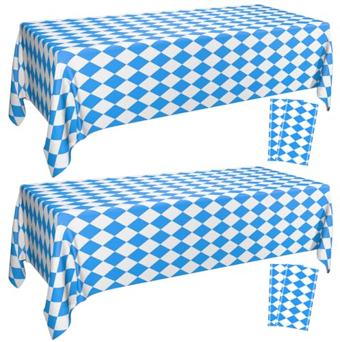4 Pack Oktoberfest Tischdecken - Blau und weiß Karierte Tischdecke Biertischdecken Rechteckige Oktoberfest Tischdecken für deutsche Oktoberfest Dekorationen Zubehör, 220x130cm