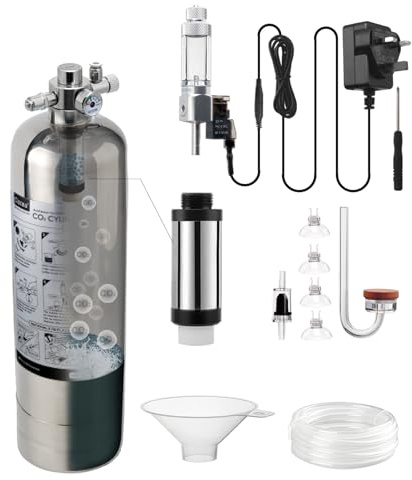 Clscea Aquarium 2.4L CO2 System Generator, Edelstahl Kohlendioxid Reaktor Kit mit Regler Magnetventil für Aquarienpflanzen (G600S), CO2 Aquarium Kit