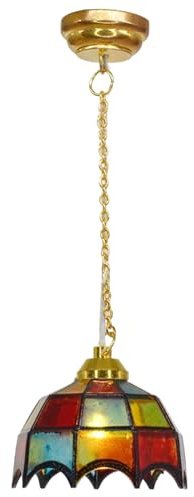 Kalastussaari 1:12 Scale Dollhouse Chandelier with LED Light, Battery Operated Miniature Lighting, Vintage Plastic DIY Dollhouse Accessory, Realistic Doll Display Decor